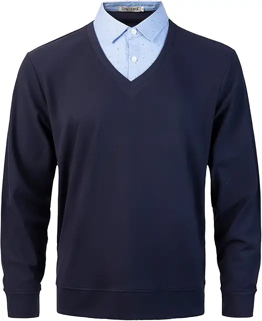 Stickad tröja krage: Herrklassisk V-ringad tröja med falskkrage