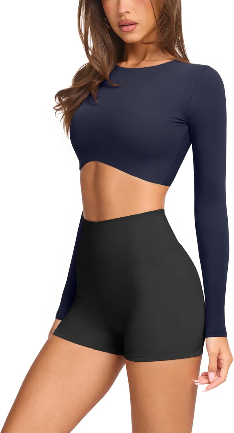 LASLULU Womens Sexy Double Lined Long Sleeve Shirts Crewneck Workout Tops Athletic Yoga Shirts Going Out Crop Tops - Image 4