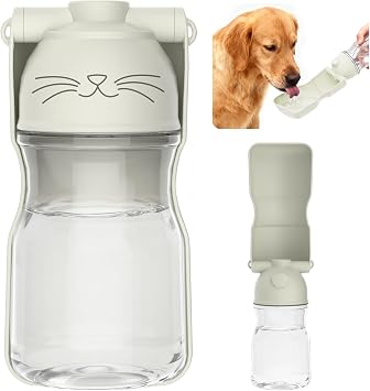 Amerisun Dog Water Bottle, 16.9 OZ Collapsible Leak-Proof Pet Water Bowl | Collapsible Water Bottle,Suitable for Dog, Cat, Puppy, Guinea Pig, Hamster & Bunny. Ideal for Walking, HikingA012B-White