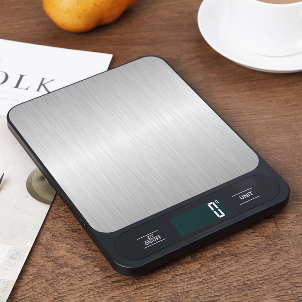 Báscula Digital de Cocina con Pantalla LCD, 6 Unidades con Función de Tara, Báscula de Café for Alimentos Báscula Digital Electrónica Inteligente Impermeable for Hornear y Cocinar, Acero Inoxidable Fá