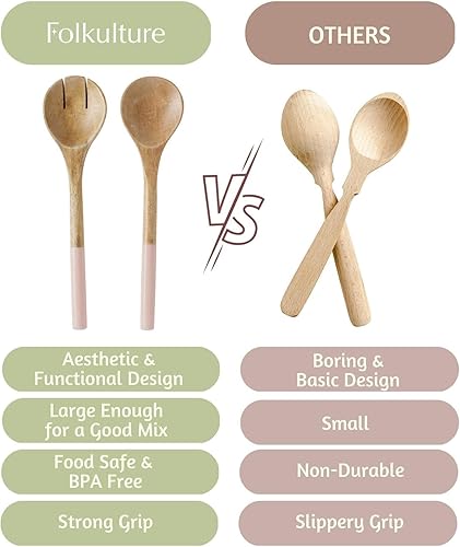 Miniatura 5 de Folkulture Servidores de ensalada o pinzas de ensalada, utensilios de madera para servir ensalada, tenedores de ensalada o pinzas de ensalada para