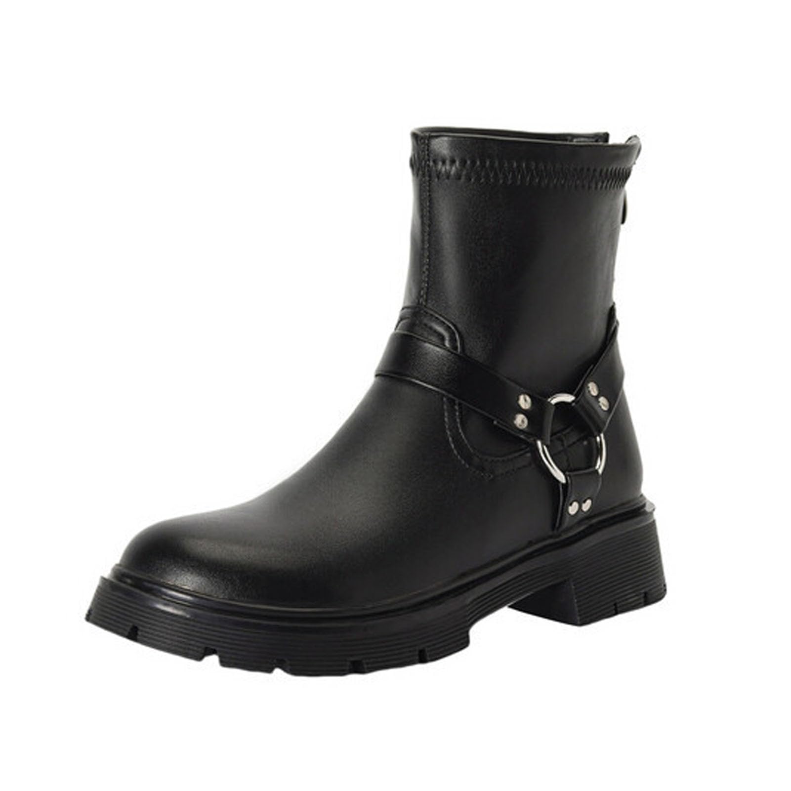 Bottines de combat à talon bloc pour femmes en noir décontracté taille 38