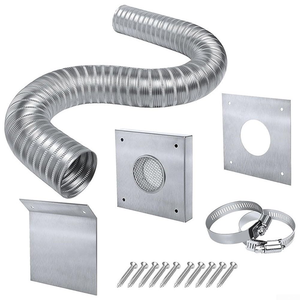 Pelletofen Frischlufteinlass-Set, 5,1 cm Durchmesser, 152,4 cm Länge, Aluminiumschlauch mit Edelstahl-Montageplatte für Kraftstoffeinsparung