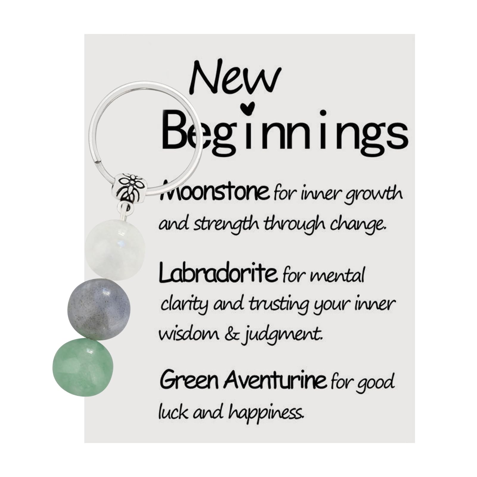 Crystal Keychain, Good Luck Moonstone Keychains with Card for New Beginnings Emotional Support Healing Gift for Women, Inspirational Going Away Encouragement Keyrings for Coworkers Friend Family
