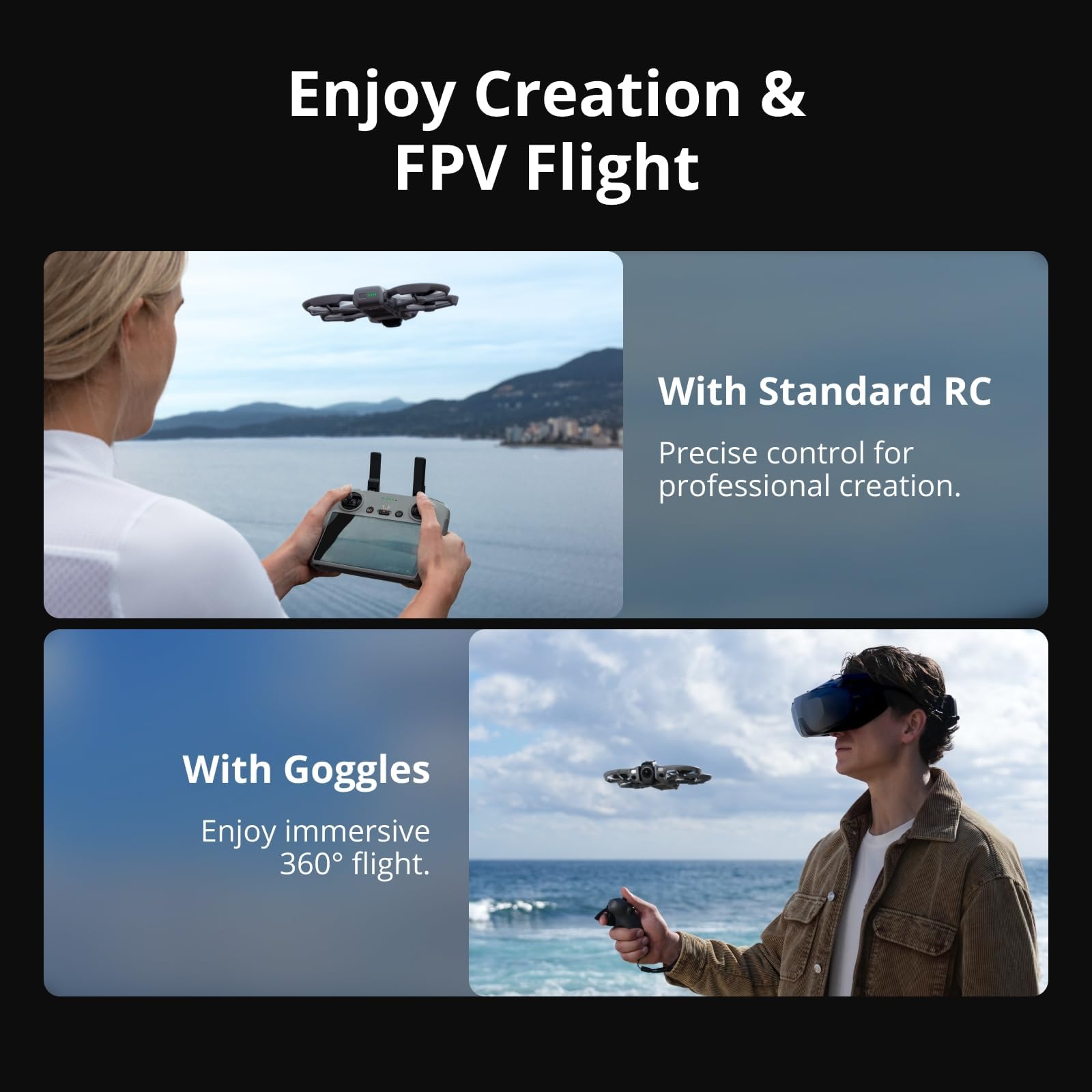 DJI Avata 360 Motion Fly More Combo mit Multiple Accessory Bundle con accesorios dron con imagen 8K de 1 pulgada, drone de cámara de 360°, gafas N3 y RC Motion 3 con protección de hélice, 3 baterías