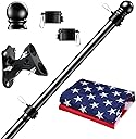 PHITRIC 5FT Flag Pole Kit with 3x5 American Flag for House Outside, Stainless Steel Rustproof Flagpole Holder for 3x5 Sports Fan Outdoor Flags for Outside House (Black)