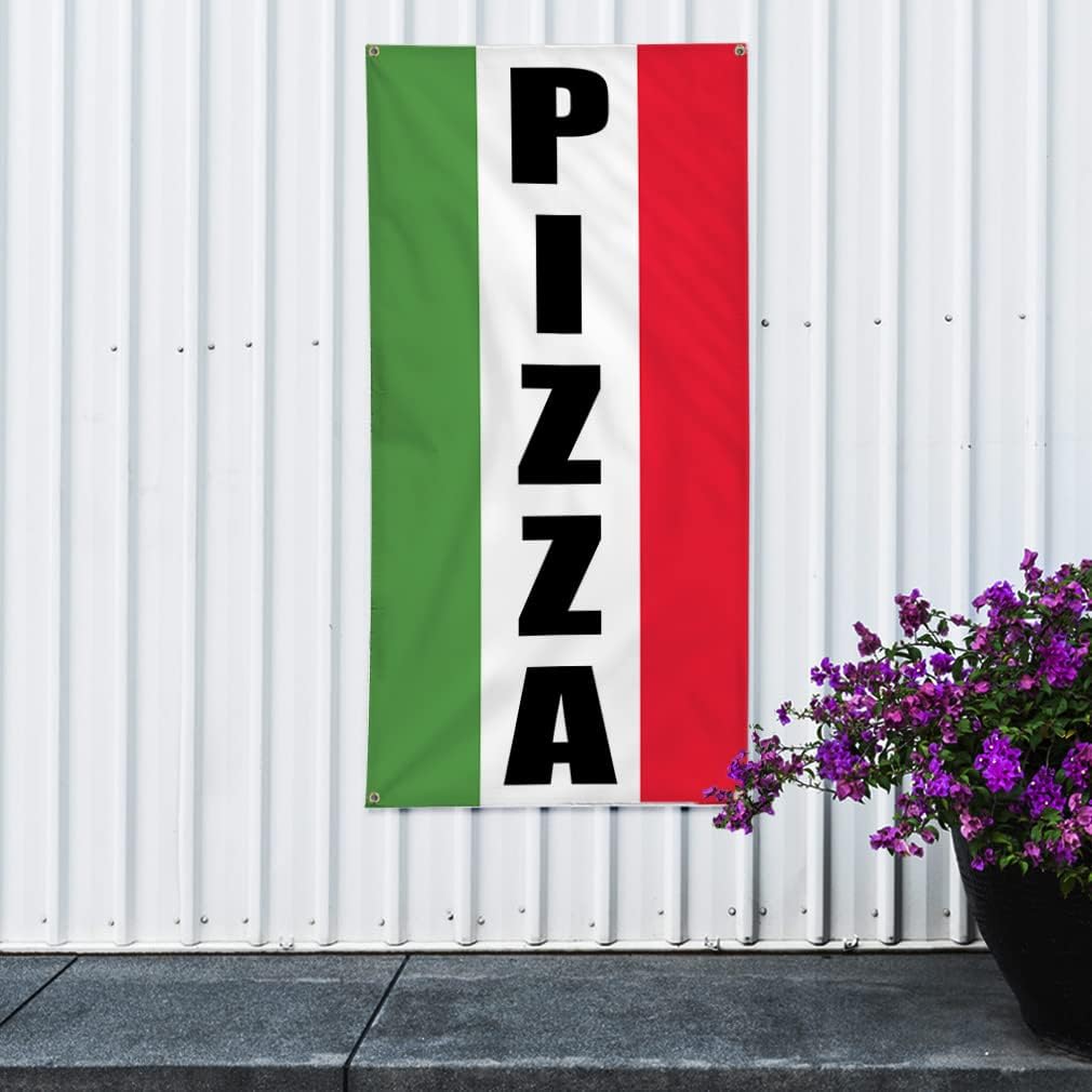 Vertical Vinyl Banner Multiple Sizes Pizza (Italian Flag) Food Fair Business Restaurant and Food Outdoor Weatherproof Industrial Yard Signs 4 Grommets 40x16Inches