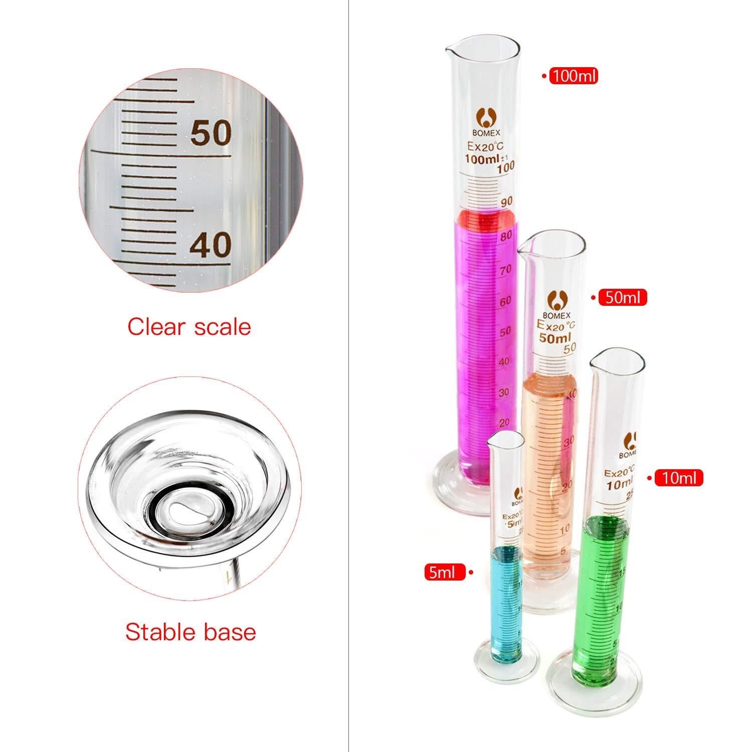 Probeta de Laboratorio para Ciencias, Juego de Laboratorio de Vidrio de borosilicato de 10 Piezas con Cilindros de 5-100 ml, pipetas de 9-12 cm, cepillos, Barra agitadora