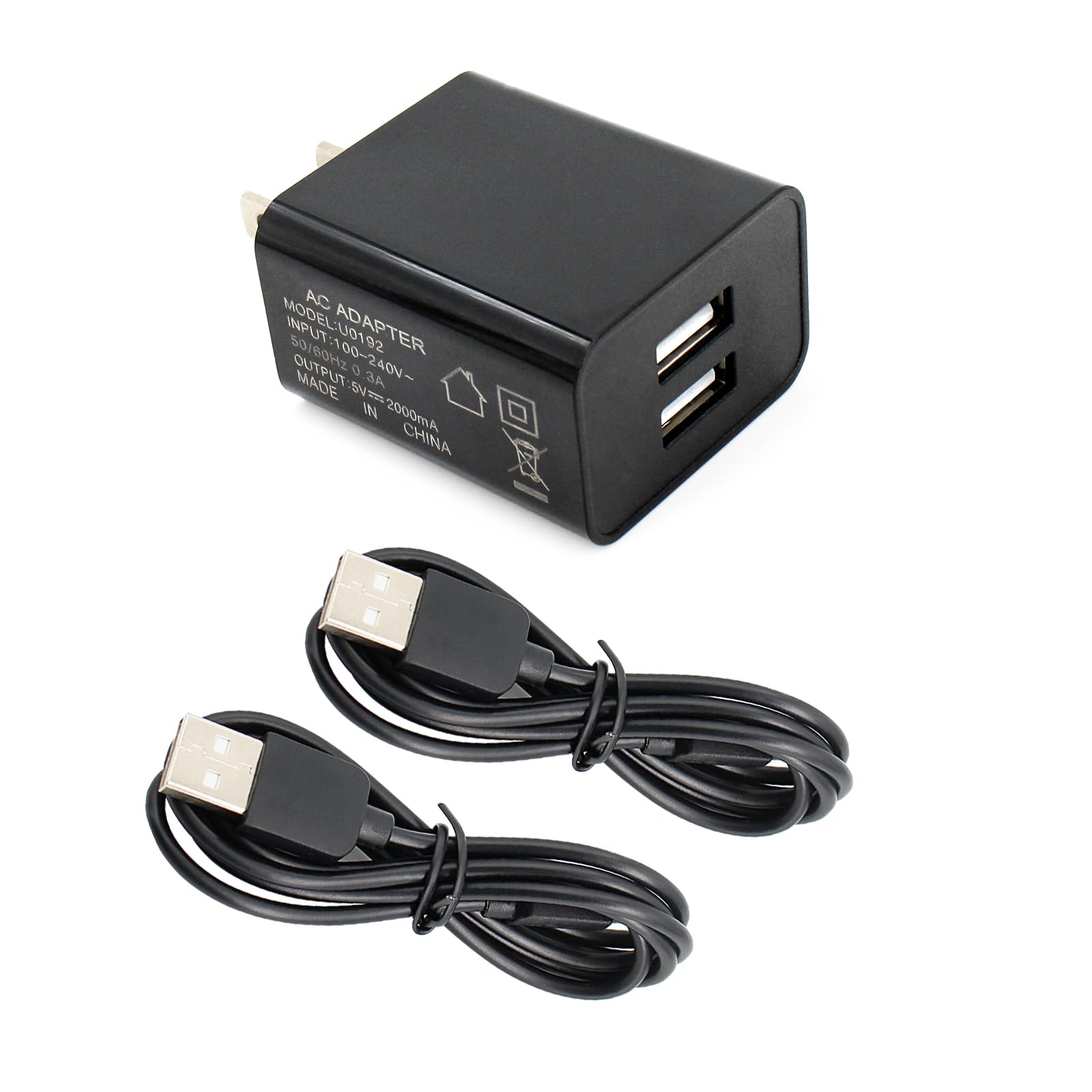 PMPN4024 Replacement Wall Adaptor Charger- 2-in-1 Dual USB Port Adapter with 2 Micro-USB Charging Cables for Motorola Talkabout Charger T200 T400 T460 T470 T500 T600 T800 Two Way Radio Chargers