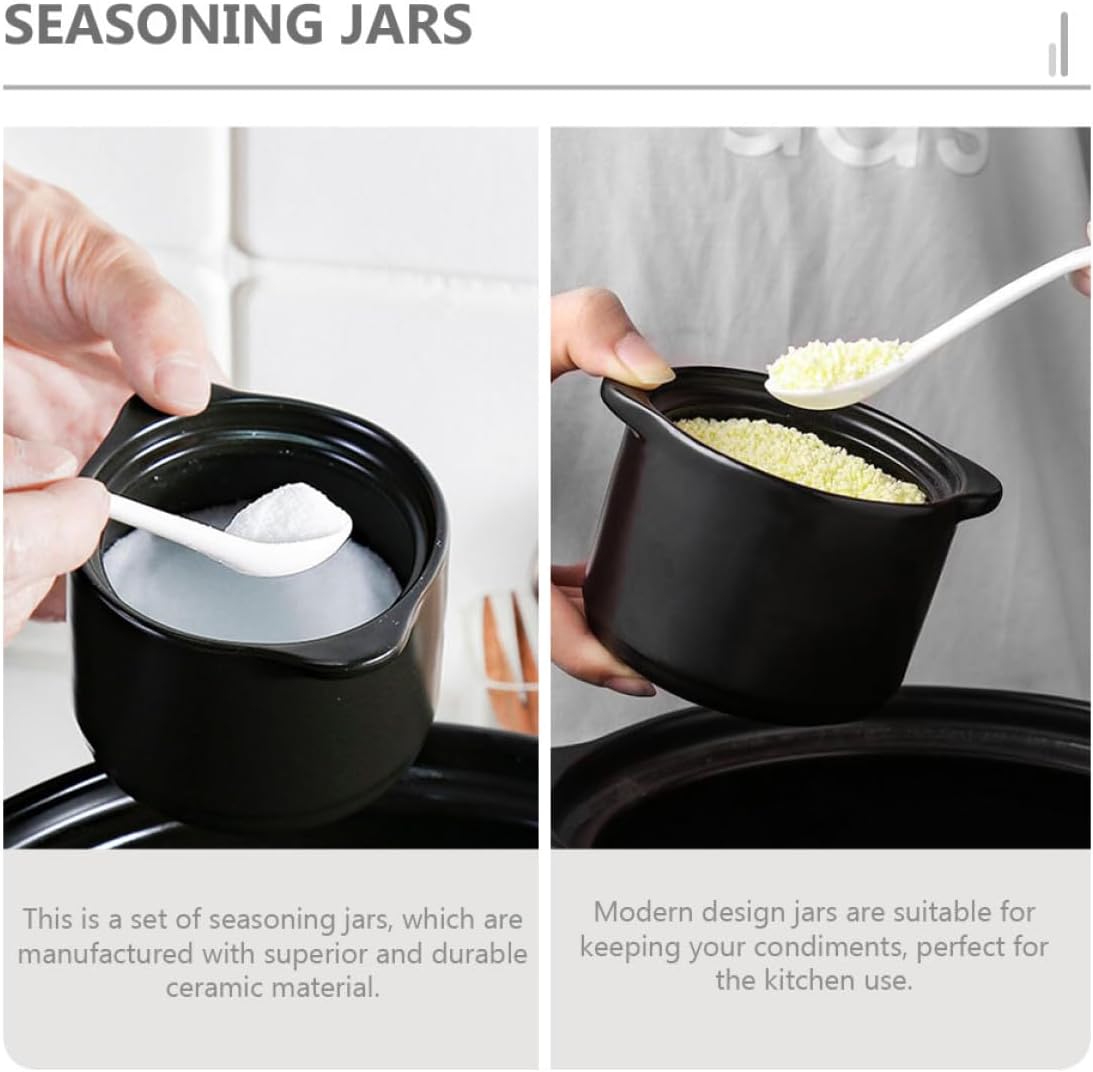 minkissy Ceramic Condiment Pot with Lid Spoon for Seasonings