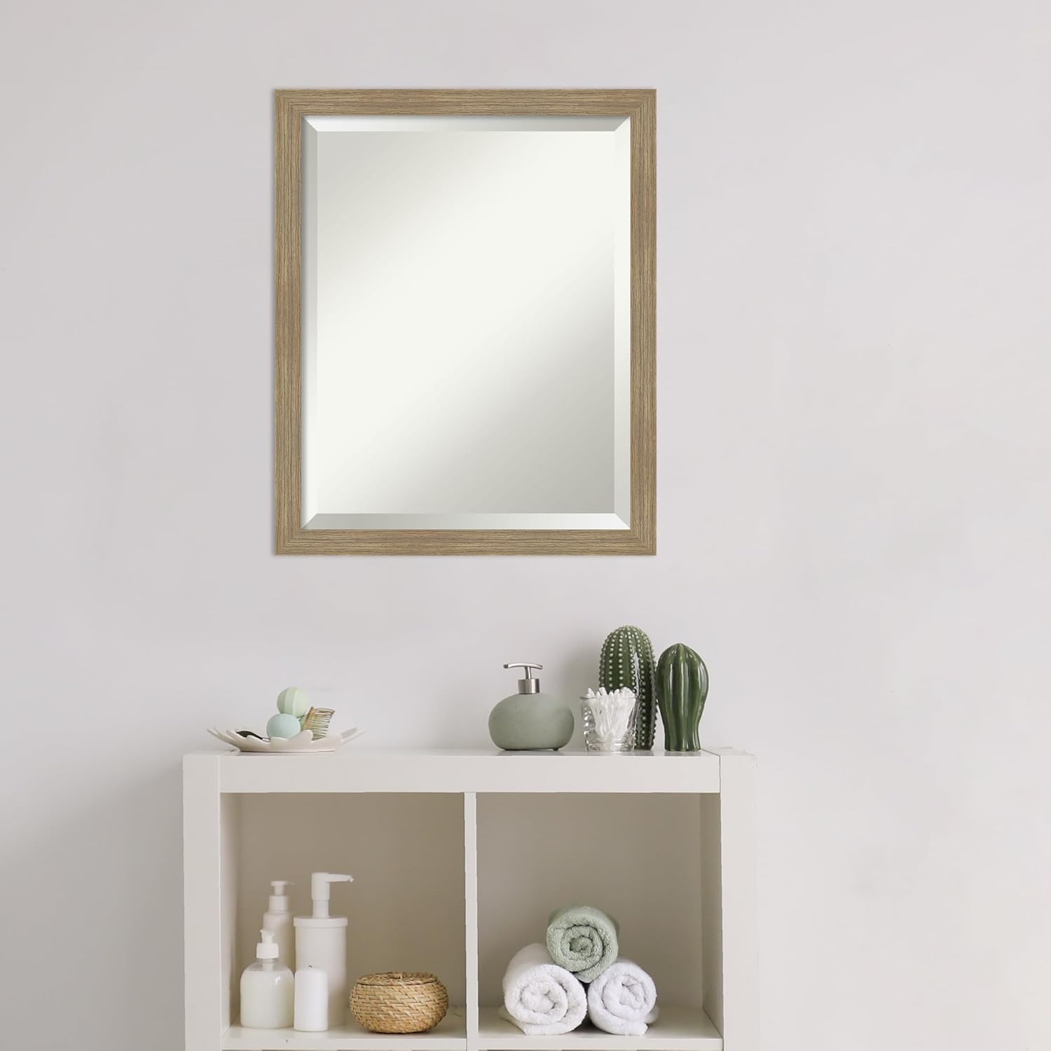 Amanti Art Bathroom Mirror for Over Sink, Woodgrain Stripe Vanity Mirror, Wood Frame, Hangs Horizonally and Vertically, Bathroom Wall Decor, Beveled Edge