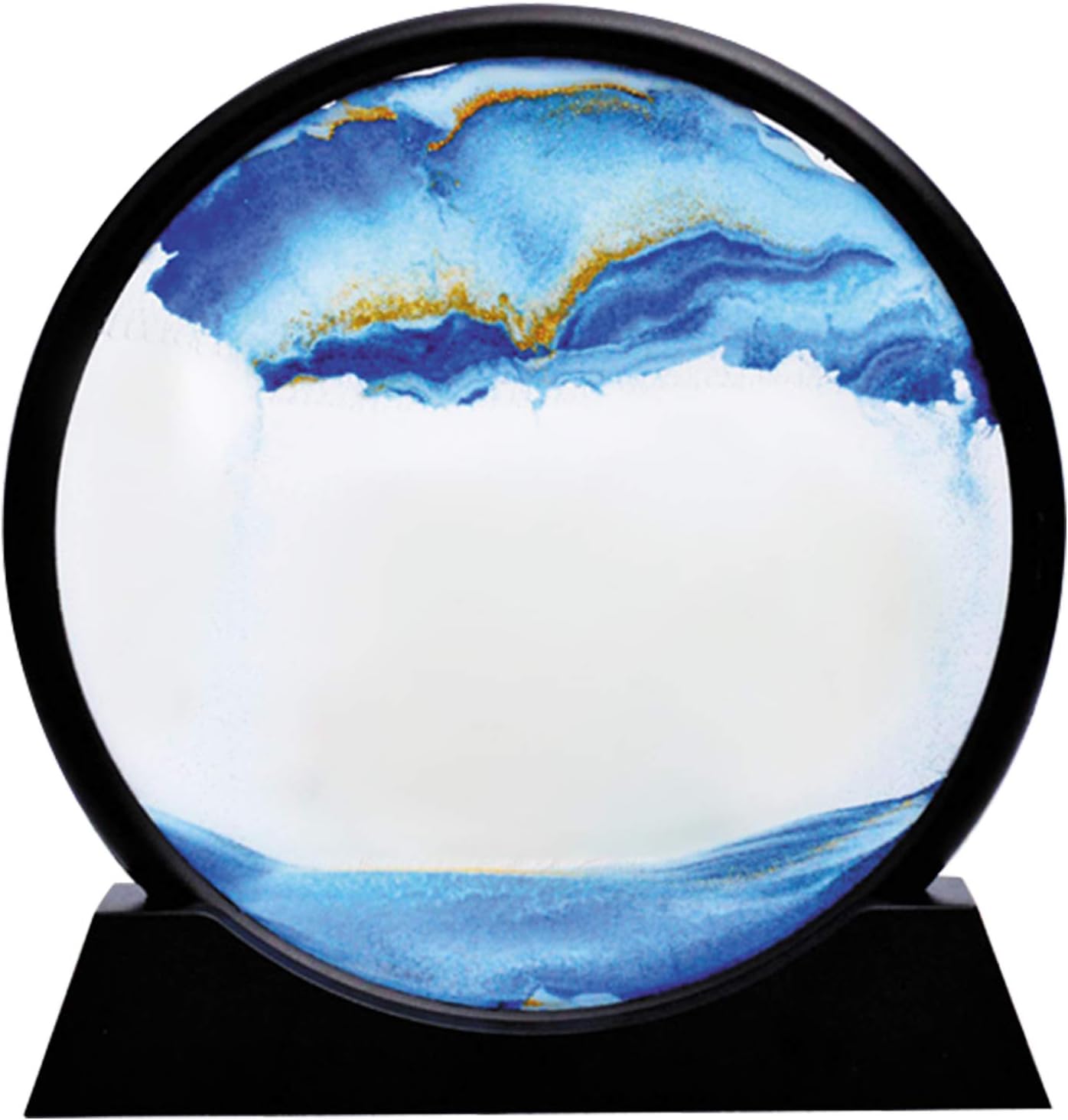 SNNplapla Moving Sand Art Picture Sand Art Liquid Motion Round Glass 3D Deep Sea Sandscape in Motion Display Flowing Sand Frame Desktop Art Bookshelves Home Office Decoration (7in, Blue)