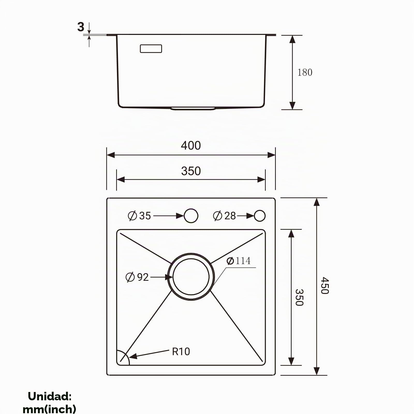 CECIPA Fregadero de Cocina de Acero Inoxidable 40 x 45 cm + Grifo de Cocina Extensible Juego Completo de Fregadero Cuadrado Integrado para Base de Armario 40 cm