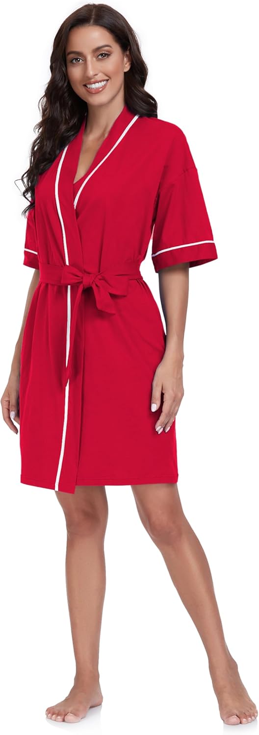 COLORFULLEAF 100% Cotton Women's Robes Lightweight Long Bathrobe Kimono Robe for Women Soft Loungewear with Pockets - Image 4