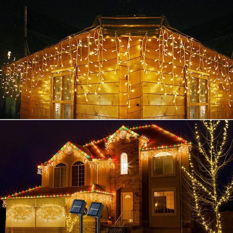 Homehop Solar String Lights 300 LED Waterproof Decorative Icicle Lamp for Outdoor,Garden, Balcony, Wall, Christmas and Home Decor Item (6M Warm Color Pack of 2)