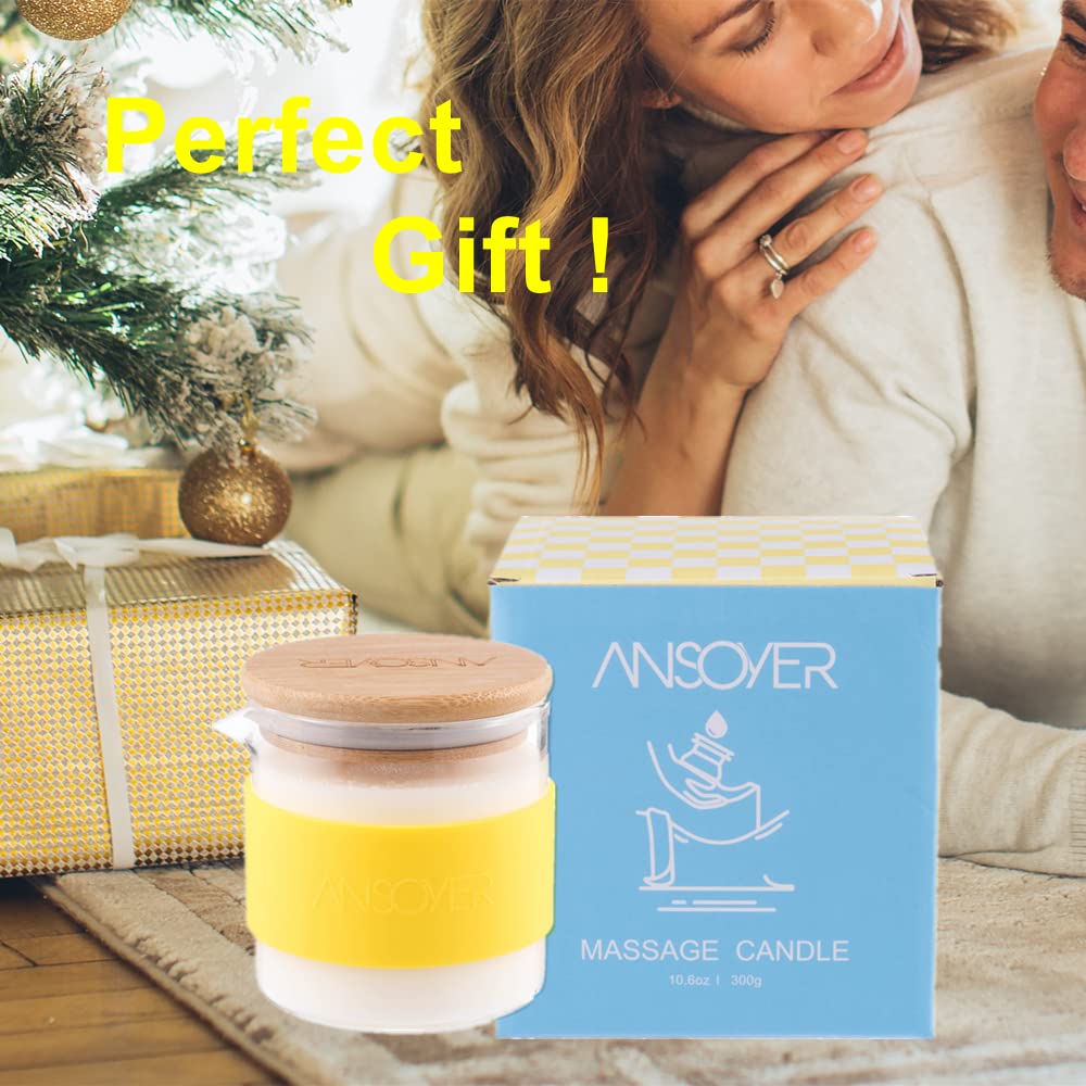 Bougie d'huile de massage - Bougie de lotion corporelle de luxe - Hydratante et nourrissante pour SPA à domicile (Citron noix de coco, 300g)