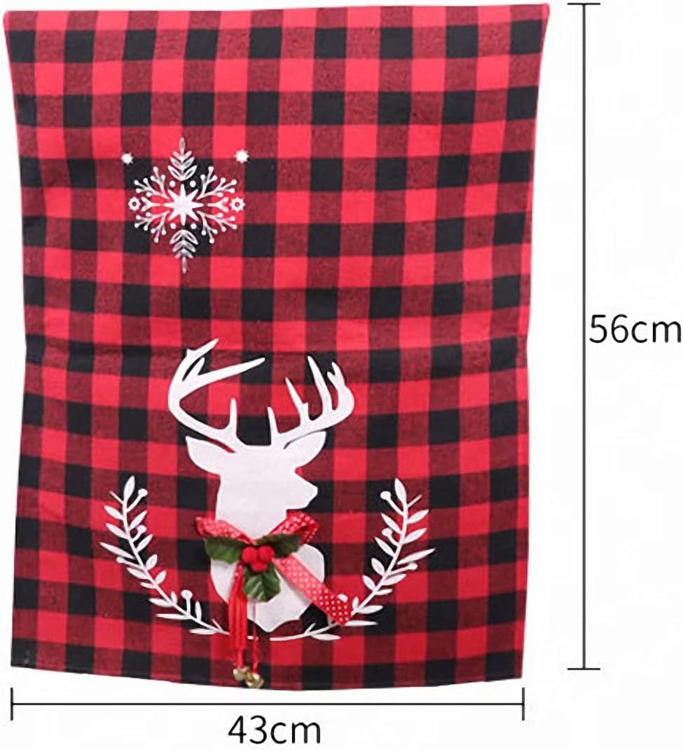 2 Packs Christmas Chair Covers Christmas Reindeer Dining Chair Covers Buffalo Plaid Xmas Chair Back Cover for Holiday Festive Party Decor