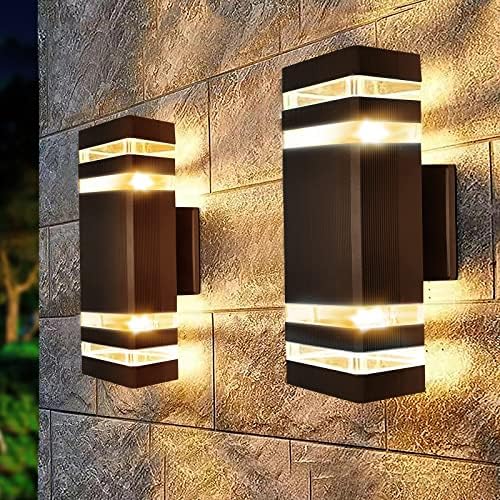 Square Up and Down Wall Light LED Fixture Outdoor Wall Light Aluminum Waterproof Outdoor Wall Lamps Outdoor Wall Sconce Exterior Lamps for Front Porch Patio Garage (2 Pack No Bulb)