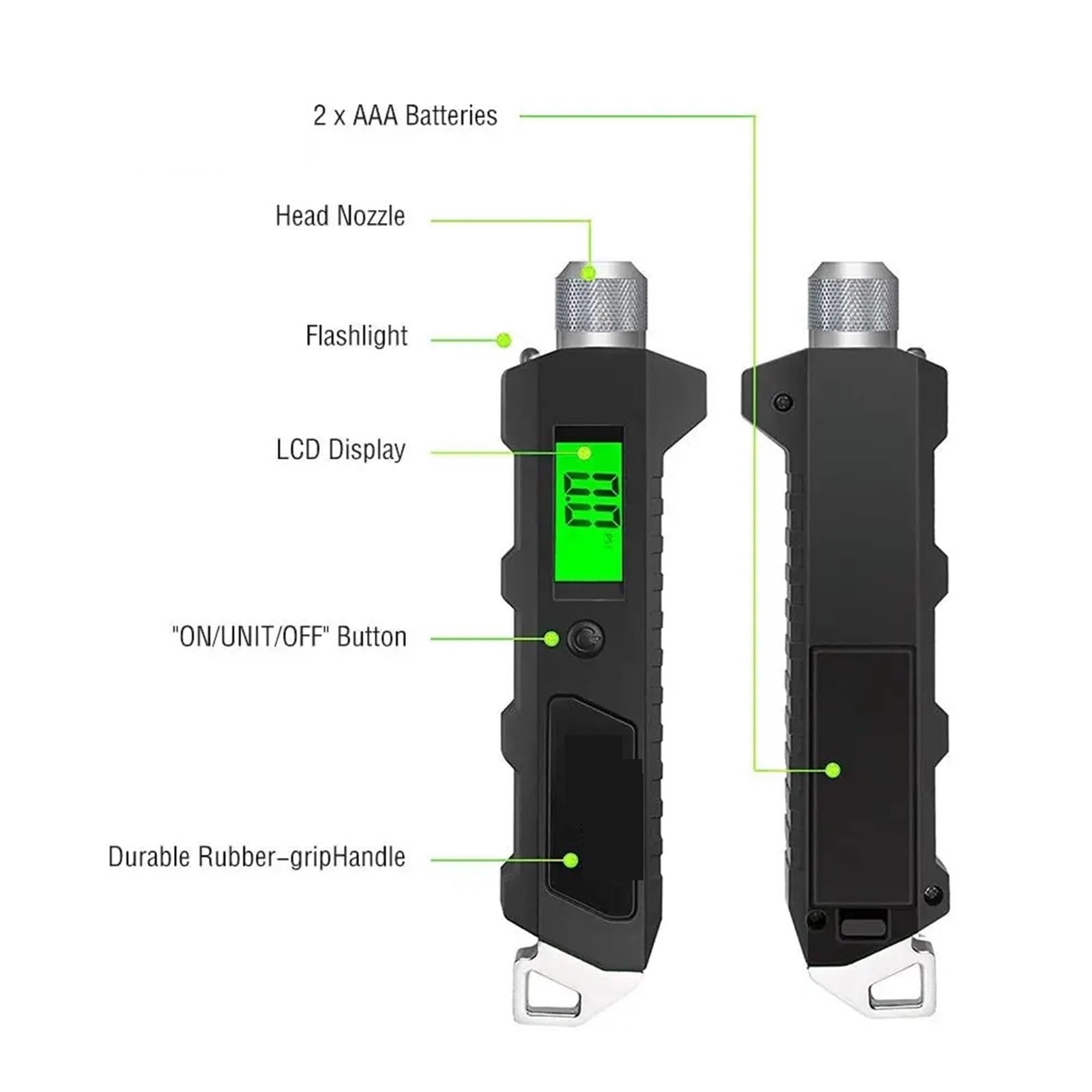 Monitor della Pressione dei Pneumatici Manometro Digitale per la Pressione dei Pneumatici 230 PSI, 4 impostazioni, Resistente, Antiscivolo, con Torcia LCD retroilluminata più Grande