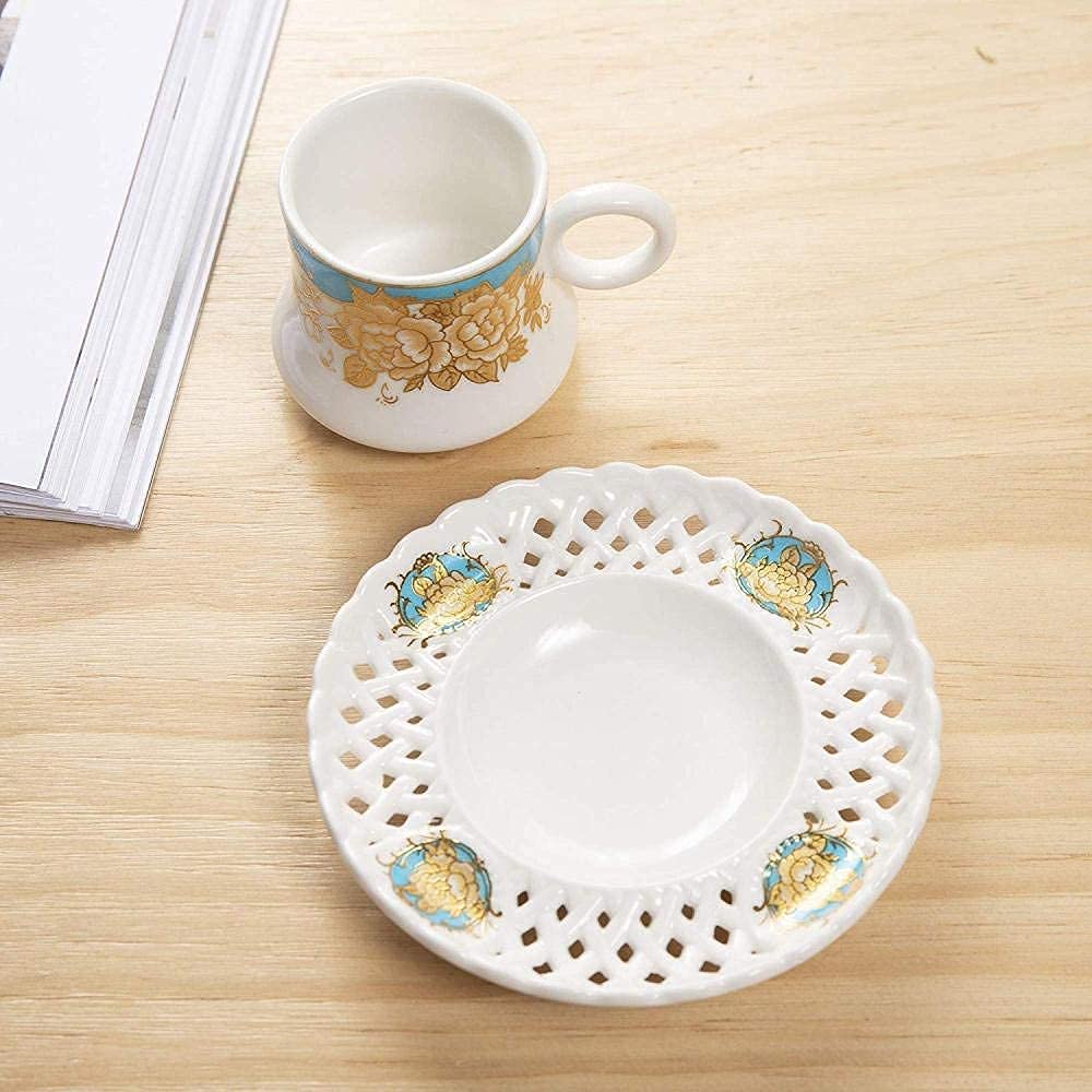 Juego de Tazas de café, Juego de té y café de Porcelana de pequeña Capacidad, Juego de 6 Tazas y platillos de cerámica, Regalo (E)
