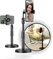 Suporte de Mesa Para Celular 360º graus Ajustável Articulado Pedestal Universal Regulagem de Altura Escritório Live Reunião Base Resistente e Pesada