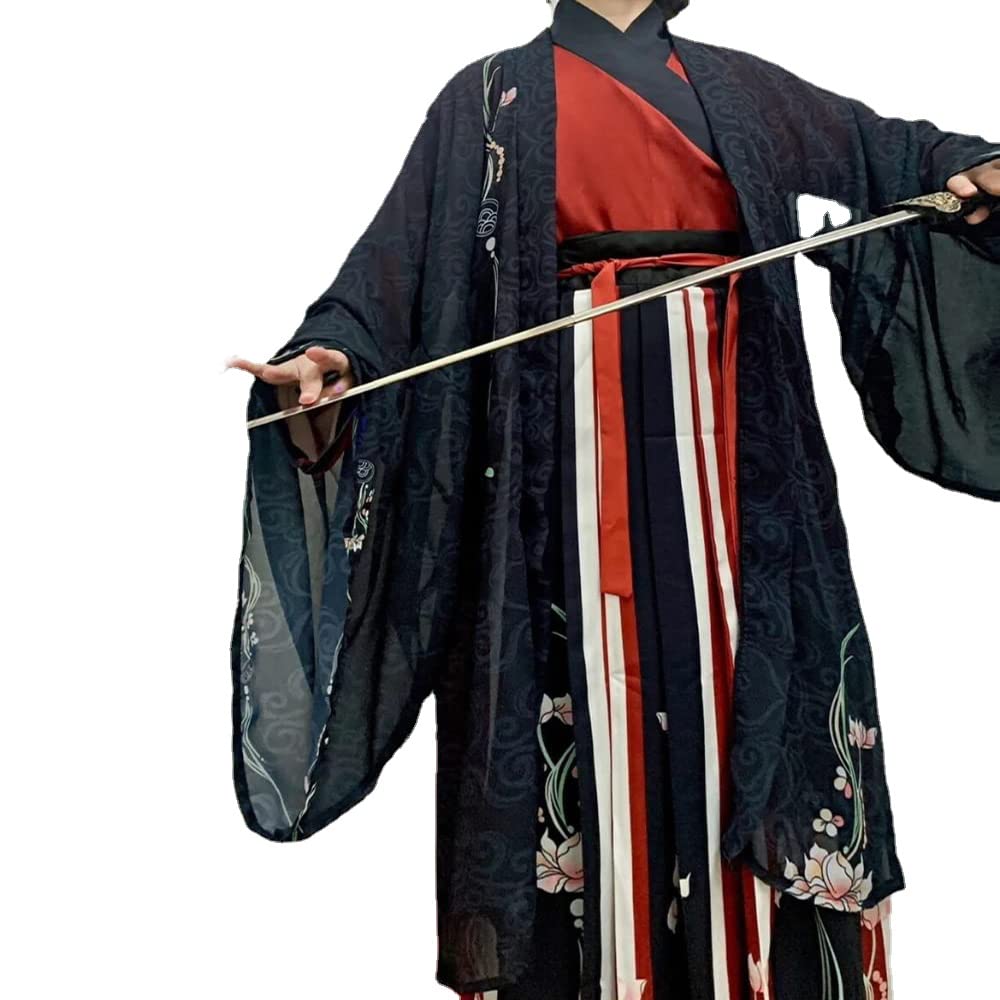 Występy sceniczne Cosplay，han chińska odzież， Chińskie starożytne zestawy Hanfu Cosplay strój dla dorosłych mężczyzn i kobiet(Schwarz,Large)