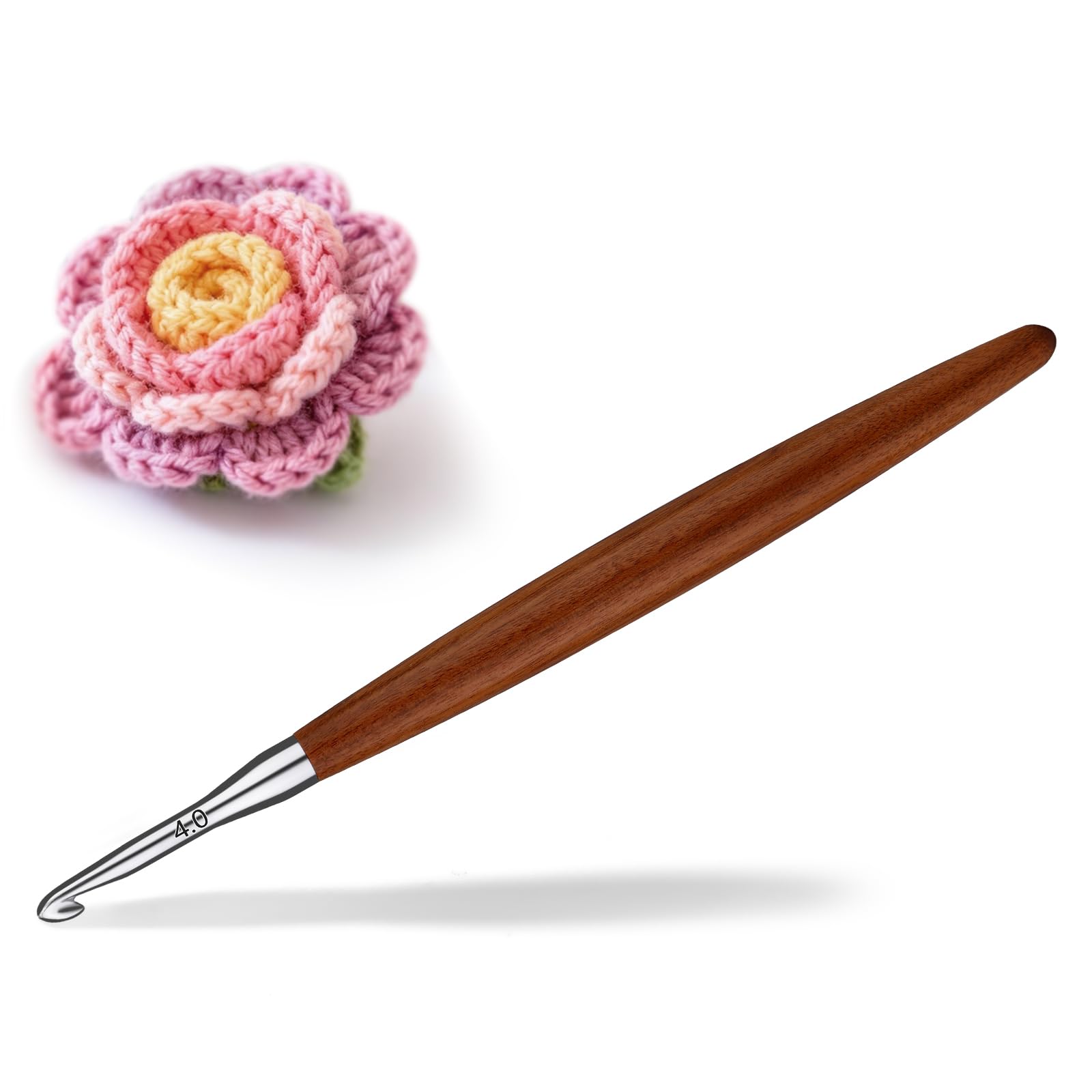Lunarm Crochet Hook 4.0mm Ergonomic Crochet Aluminum Hook Wood Handle