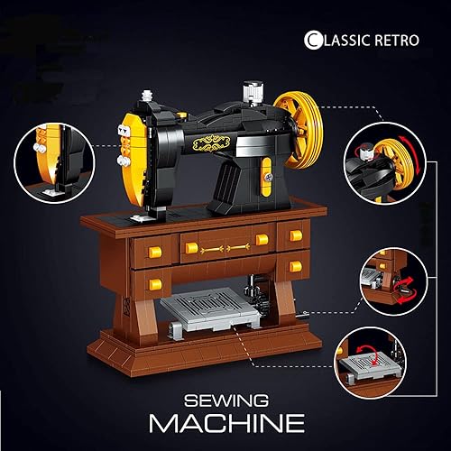 Miniatura 3 de Uvini - Juego de construcción para adultos, máquina de coser clásica de la serie retro, juego de construcción para adultos, juego de ladrillos de
