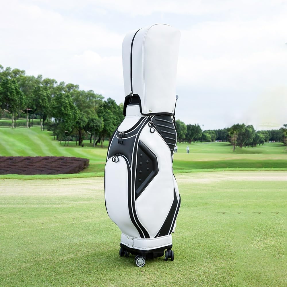 Golf Bag 8 Way Top Dividers Ergonomic, Retractable Golf Club Cart Bag with Wheels, Dust Cover, Backpack Strap and Top Dividers