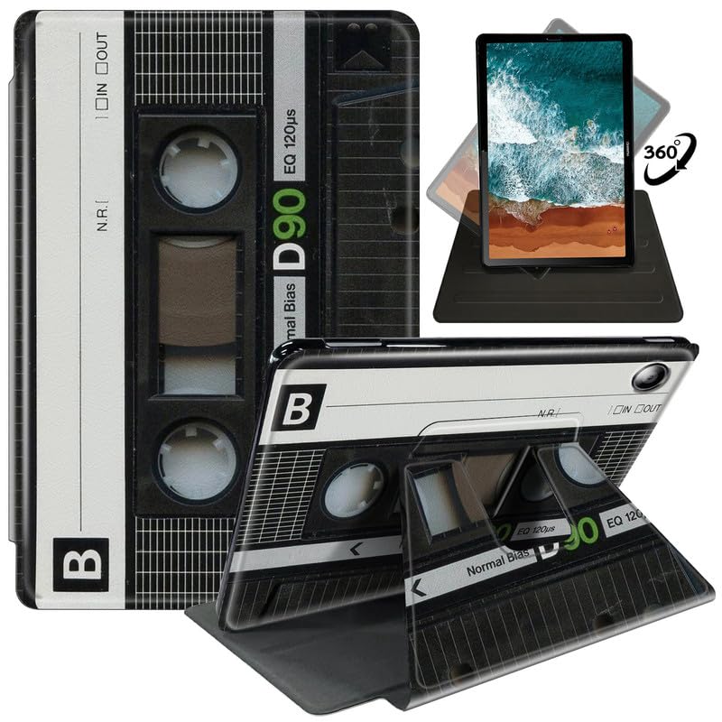 FUYOCWE for Amazon Fire HD 8 Tablet Case (2018/2017/2016,8th/7th/6th Generation),360 Degree Rotating Swivel Stand Smart Flip Cover for Kindle Fire Hd 8 inch 6/7/8 Gen-Old Cassette Tape