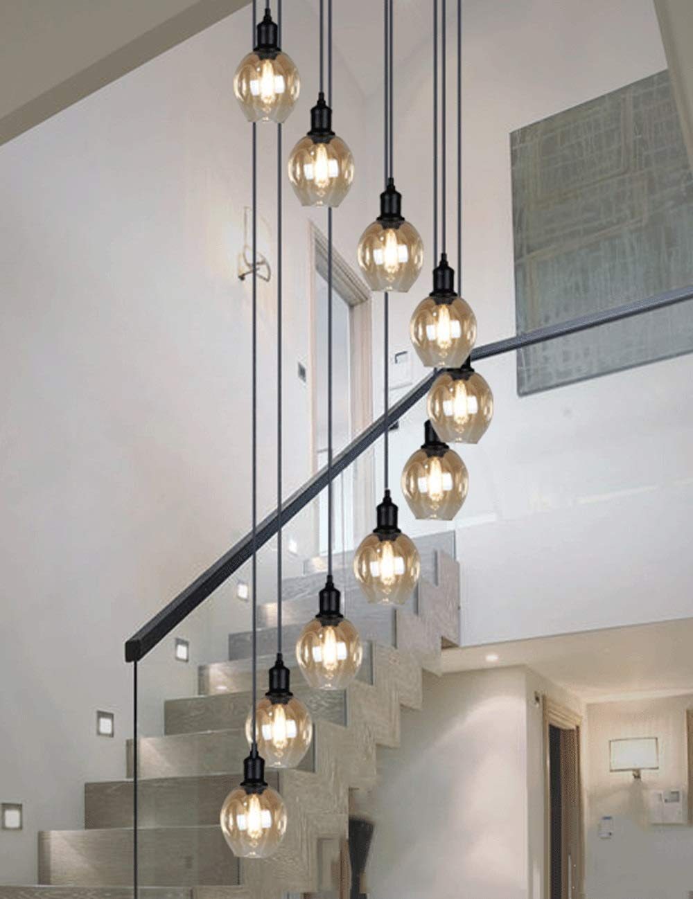 PCXEHUYP Modern Spiral Staircase Chandelier with 12 Glass Balls for Villa Long Duplex Pendant Lights E27 LED 50X350CM