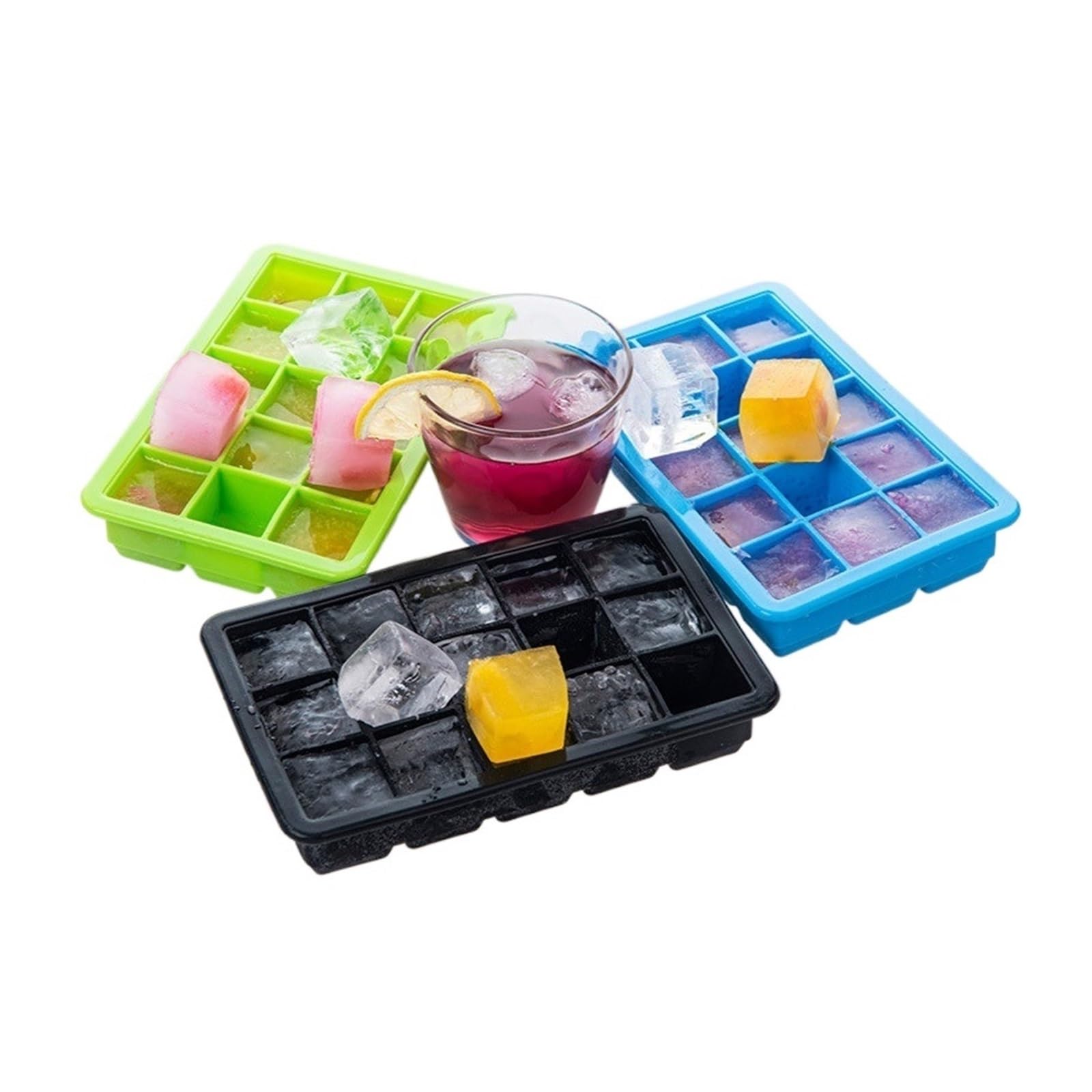 Vassoio per cubetti di Ghiaccio Stampo in Silicone Resistente a 15 Griglie Vassoio Quadrato Grande Creatore di stampi Bar Pub Wine Ice Blocks Maker (Color : Blue with Lid)