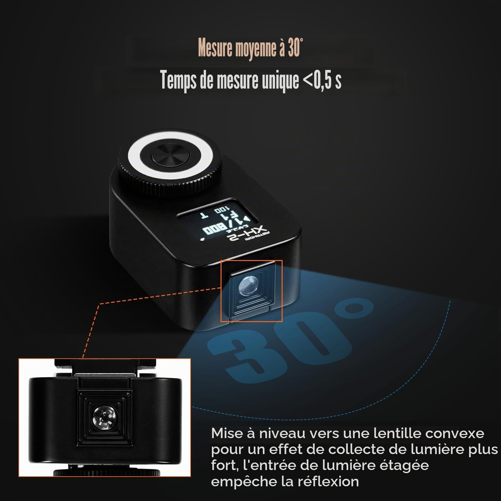 AstrHori XH-2 Exposition photo en temps réel 0,66 pouces avec support pour chaussures froides Batterie intégrée pour différents appareils photo (noir)