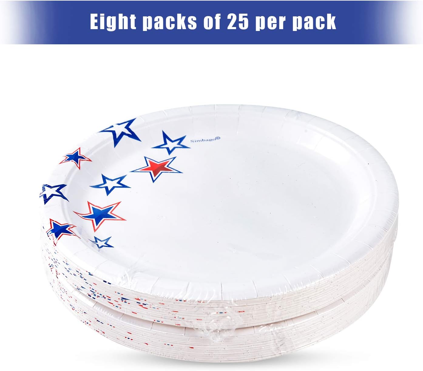 Simbago Disposable Paper Plates 200 Count, 9" Dinner Size Soak Proof Heavy Duty Printed Plates for All Occasions