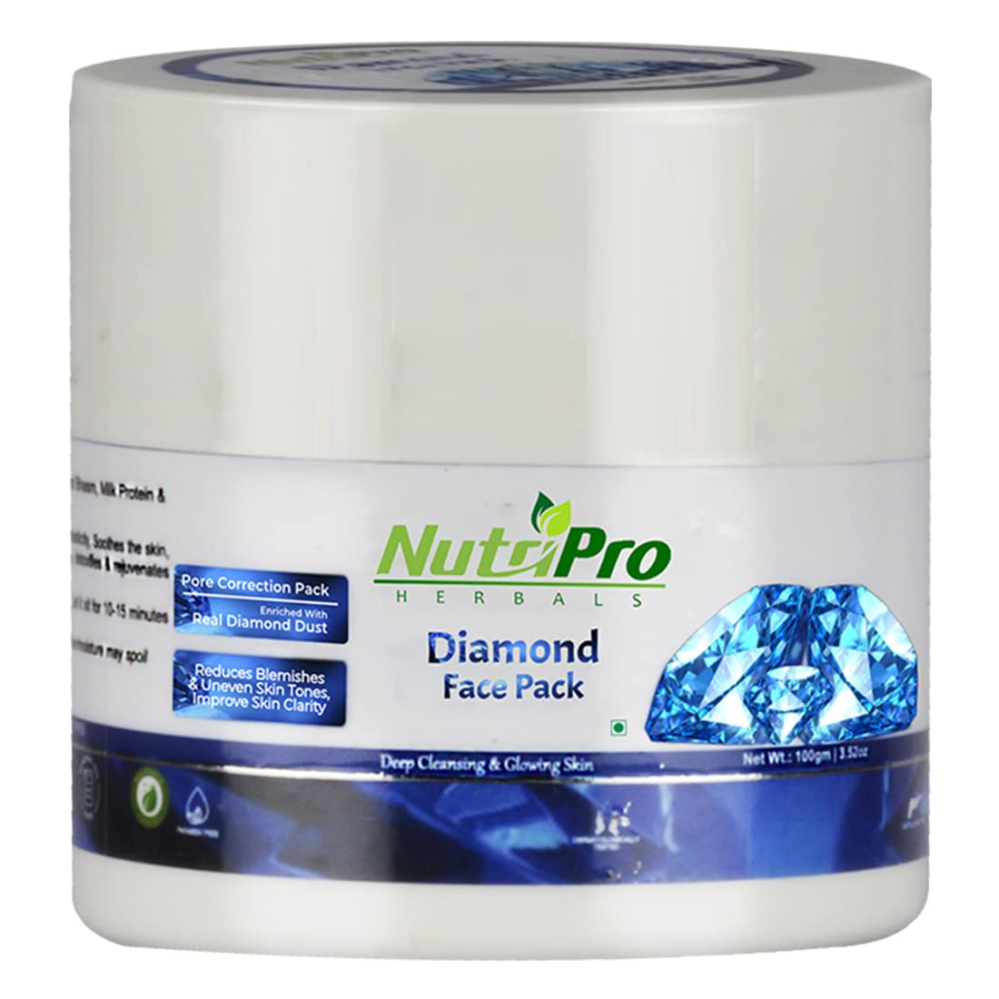 NutriPro Diamond Face Pack For All Skin Types, 100gm |Helps Brighten & Glowing Skin | With Multanimitti & Almond Oil Extract | No Paraben & Sulfate