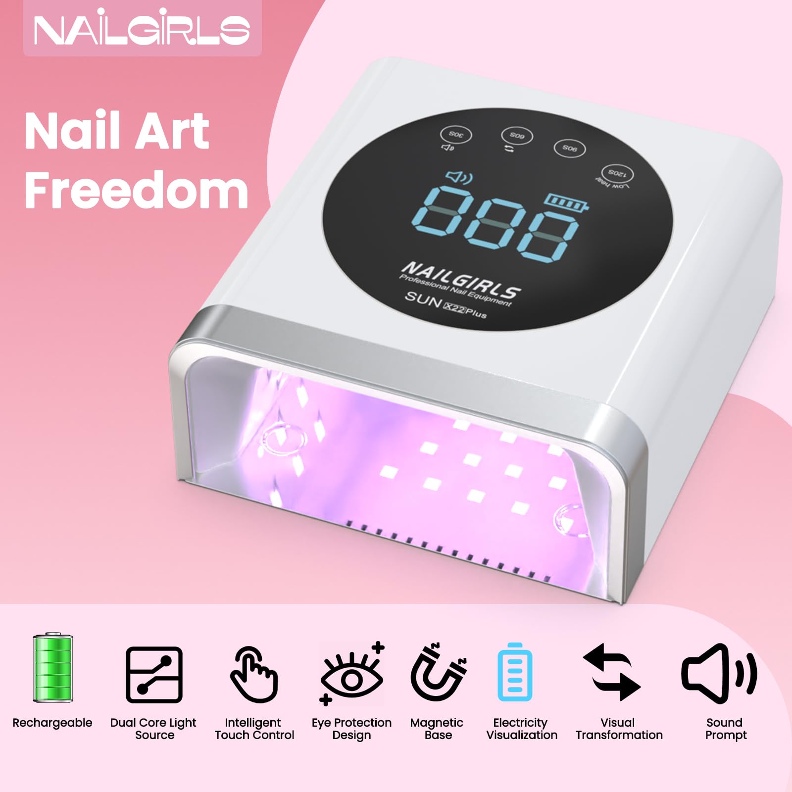 NAILGIRLS 150W Lampe à Ongles UV LED Sans Fil-Machine à Ongles Professionnelle de Salon à Durcissement Rapide avec 36 perles, Rechargeable pour L'utilisation à la Maison et au Salon