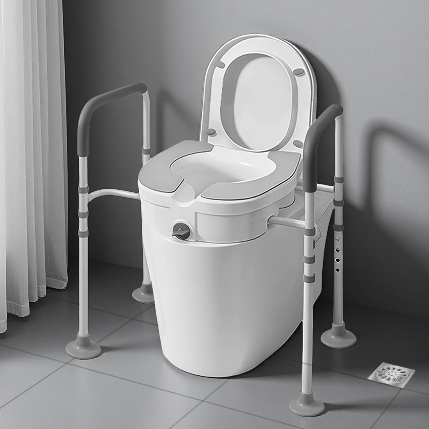 Photo 1 of Permabrace Raised Toilet Seat with Handles - Grey & White, 22in