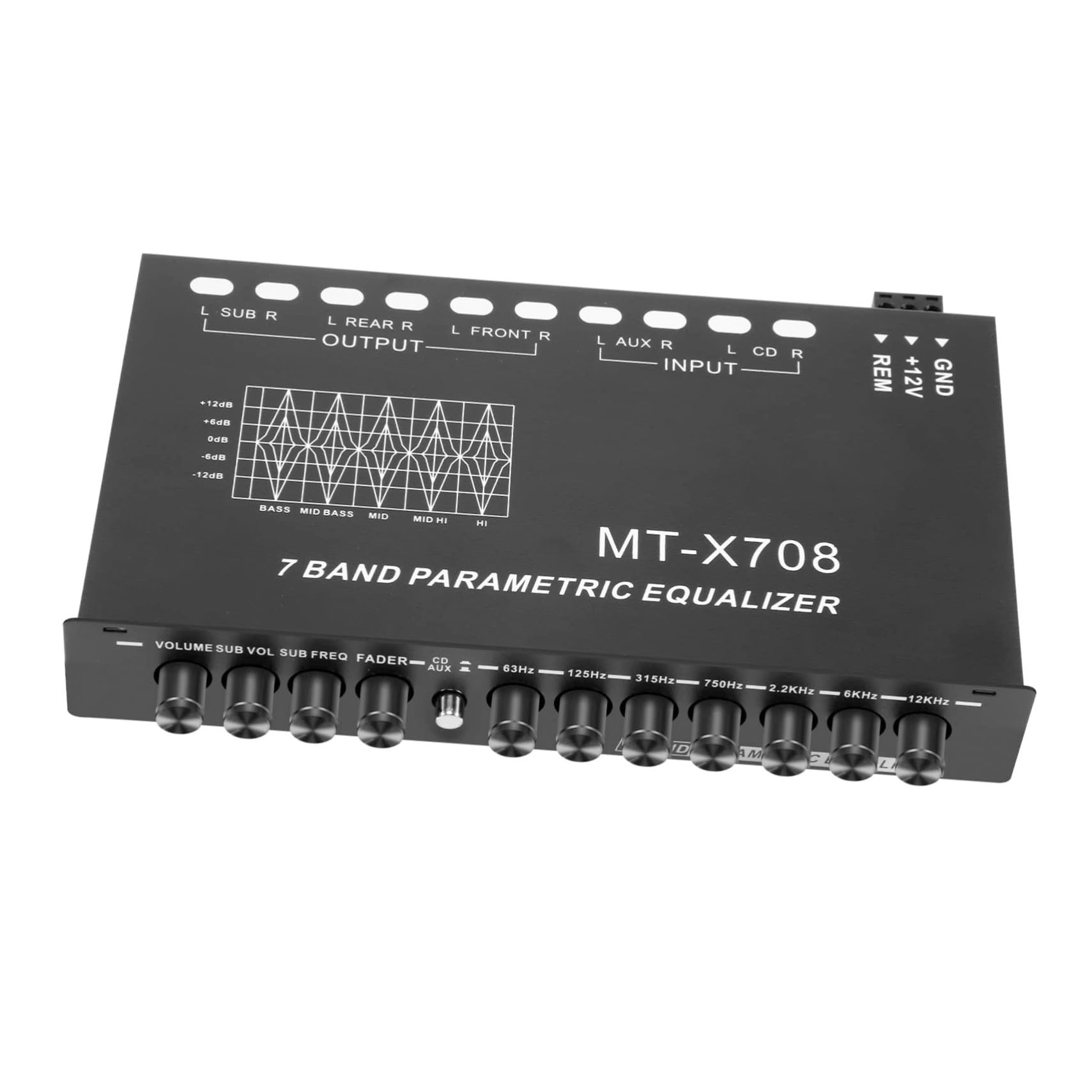 Ecualizador de Coche de 7 Bandas de Metal Negro, 6 Canales
