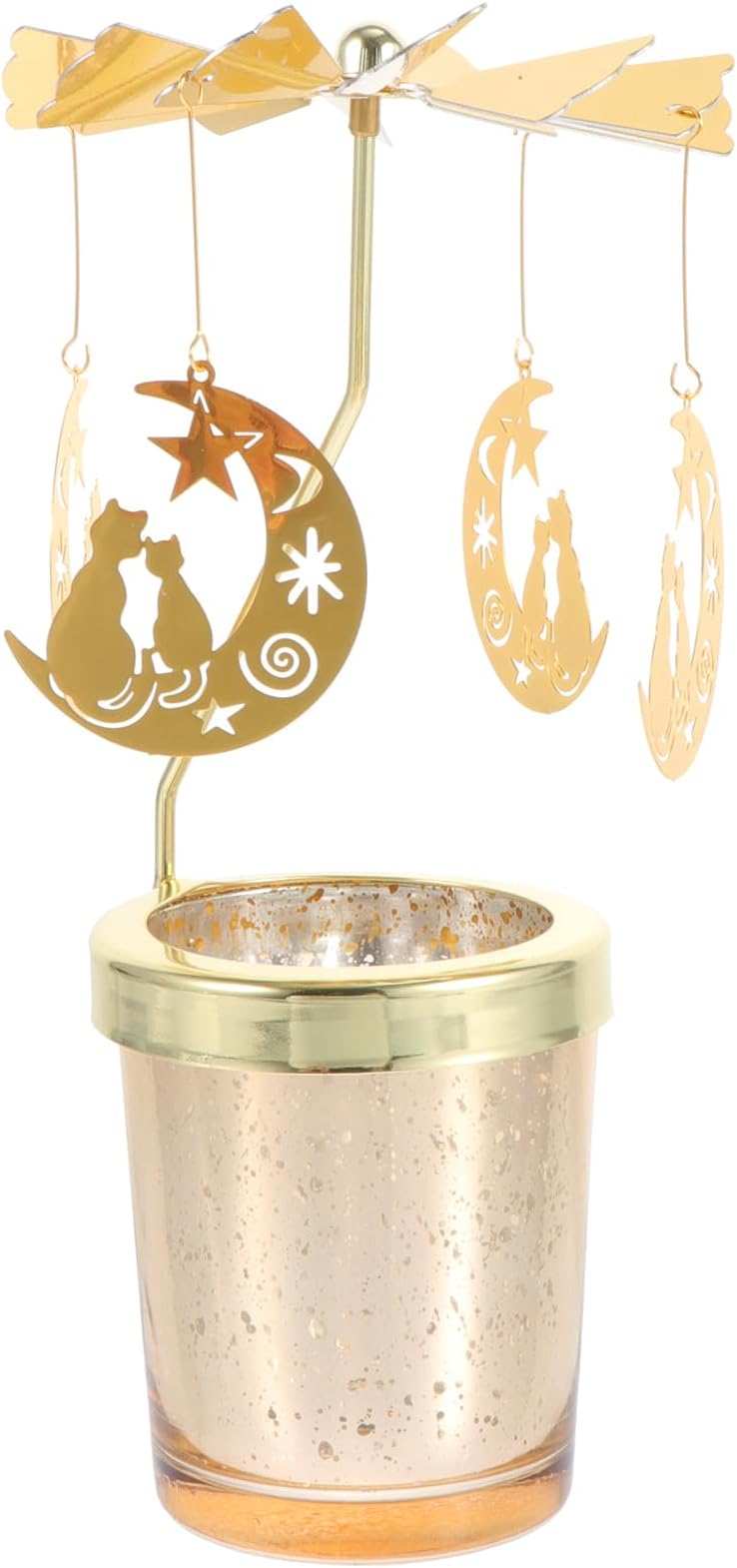 FRCOLOR Rotating Candle Holder Rotary Candlestick Holder Spinning Tealight Candle Stand Moon Design Decorative Carousel Revolving Cat Candleholder for Home