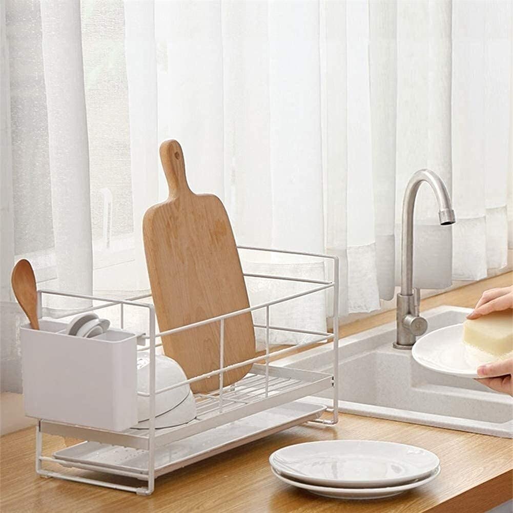 Drenadores de platos, bastidor de platos, bastidor de almacenamiento de vajillas con sartén de drenaje y tubo de palillos, rejilla de lavado de plato y cubiertos utensilios, for cocina, casillero, lad