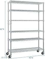 Vista 2 de Estantes de almacenamiento resistentes de 6 niveles - Estante de metal con estantes y ganchos ajustables - Estante de alambre comercial con patas