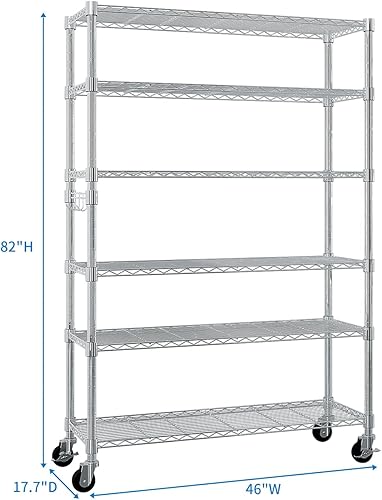 Miniatura 2 de Estantes de almacenamiento resistentes de 6 niveles - Estante de metal con estantes y ganchos ajustables - Estante de alambre comercial con patas