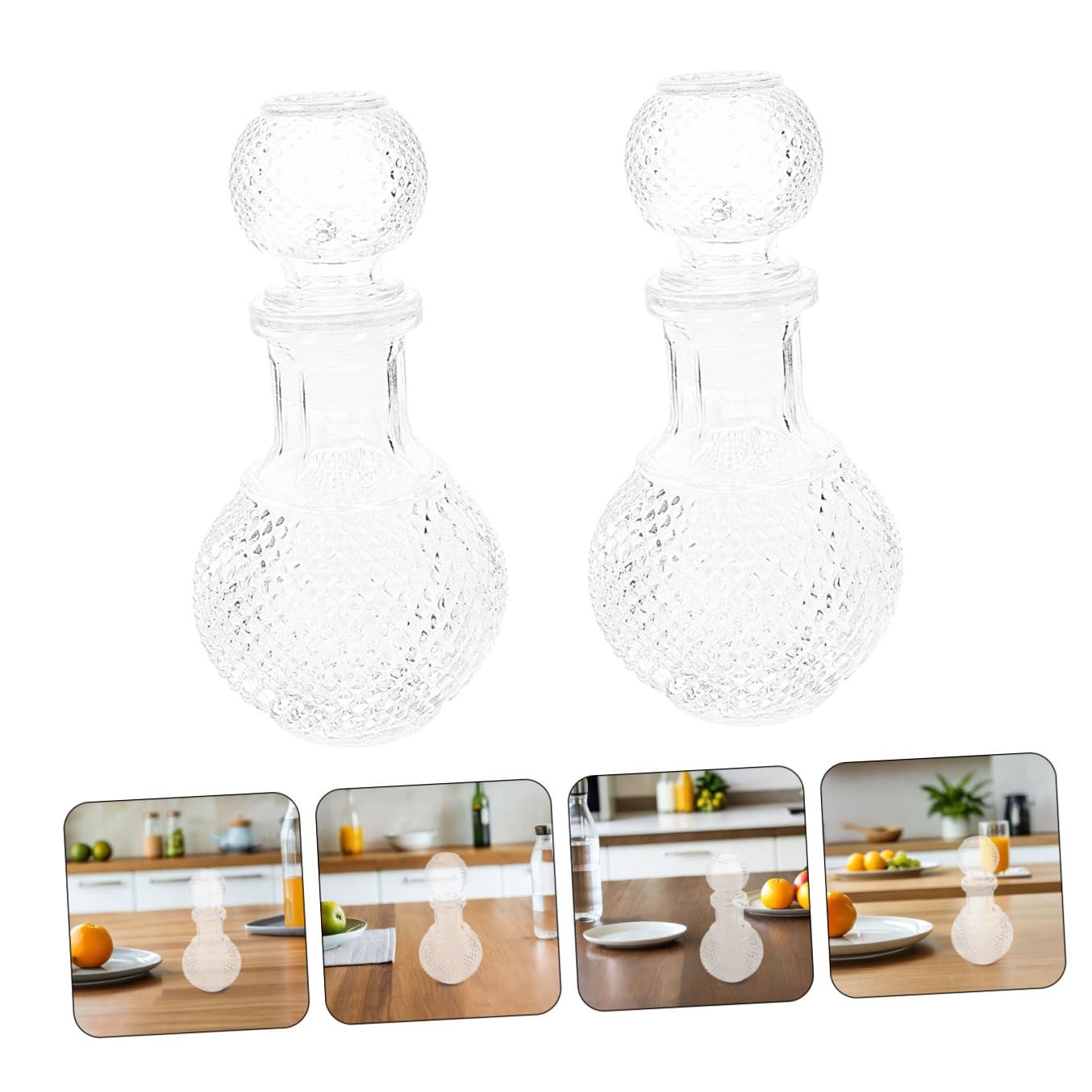 LIFKOME 2 pezzi Decanter in Vetro Trasparente per Whisky e Vino Bottiglie Spesse per Bar Ristorante e Casa Design Creativo Elegante per Conservare e Aromatizzare Liquori