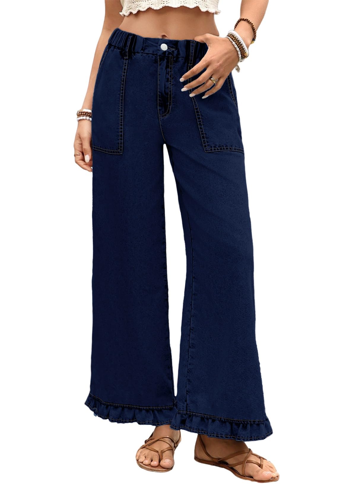 Astylish Wide Leg Jeans with Ruffle Hem