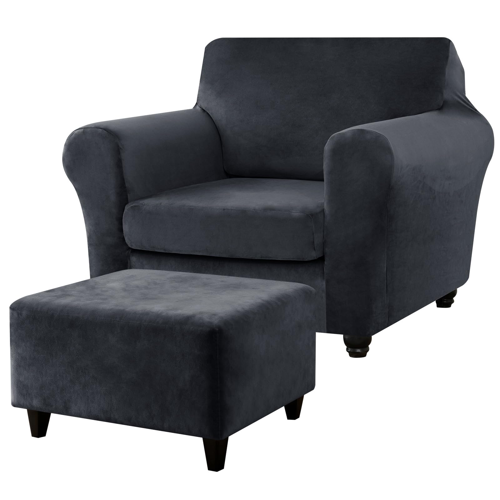 Housse de chaise et ottoman velours extensible salon protection confortable