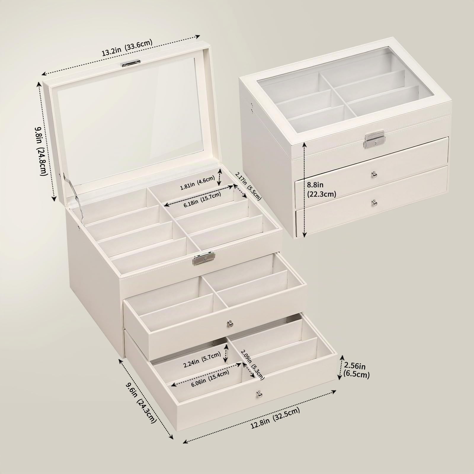 AUTOARK Tapa transparente de cuero,24 piezas,Almacenamiento para gafas y gafas de sol,Organizador con cerradura,Beige,MKAW047