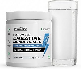 Wellcore Pure Micronised Creatine Powder (83 Servings, Unflavoured) For Enhanced Muscle Strength With Rapid Absorption | Creatine Monohydrate | Wellcore Creatine Unflavoured - 250g