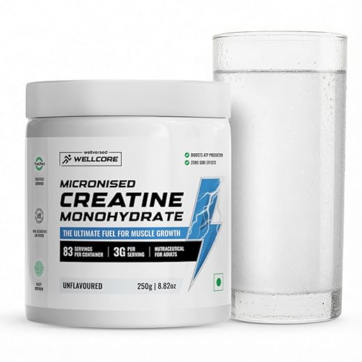 Wellcore Pure Micronised Creatine Powder (83 Servings, Unflavoured) For Enhanced Muscle Strength With Rapid Absorption | Creatine Monohydrate | Wellcore Creatine - 250g