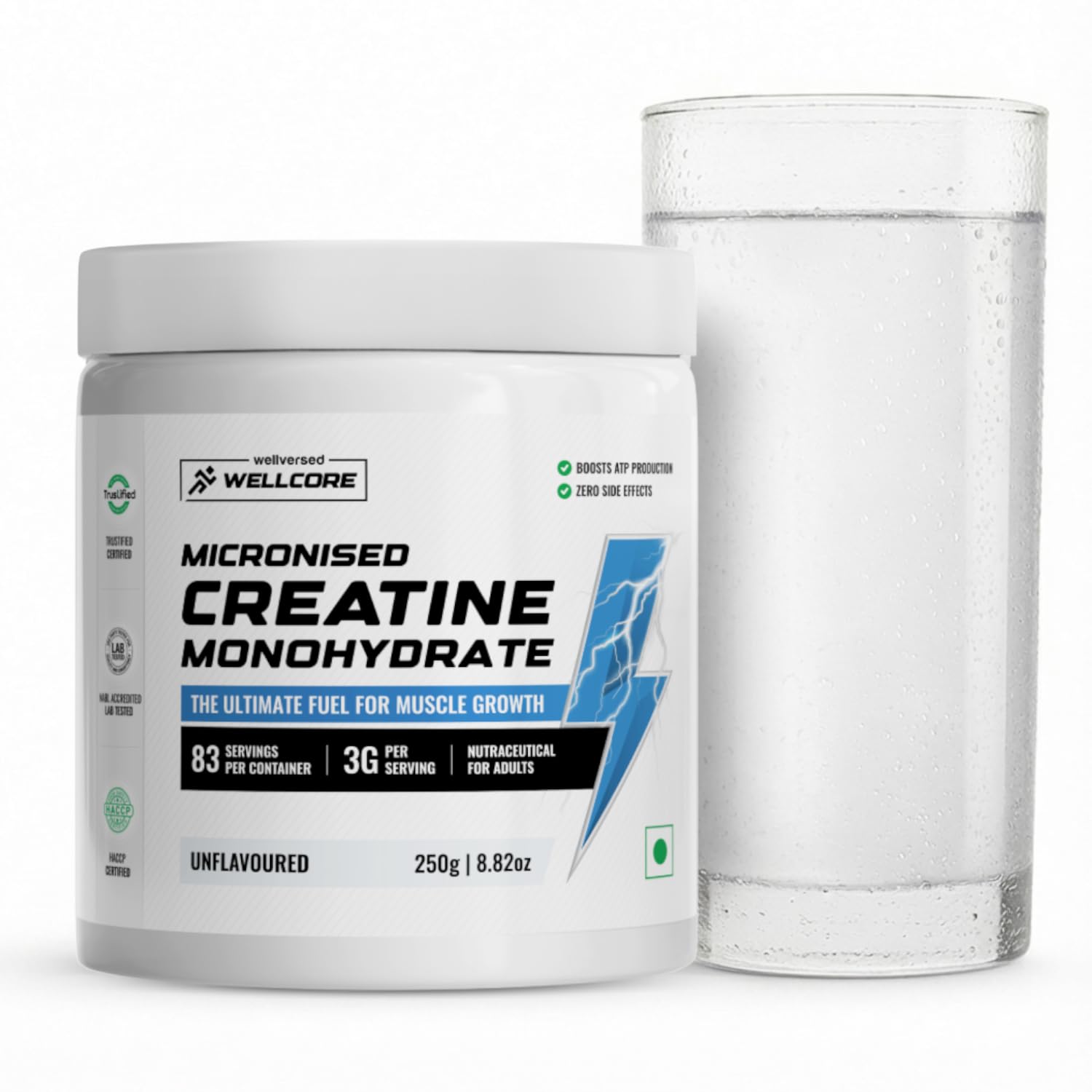 Pure Micronised Creatine Powder (83 Servings, Unflavoured) For Enhanced Muscle Strength With Rapid Absorption | Creatine Monohydrate | Wellcore Creatine Unflavoured - 250g