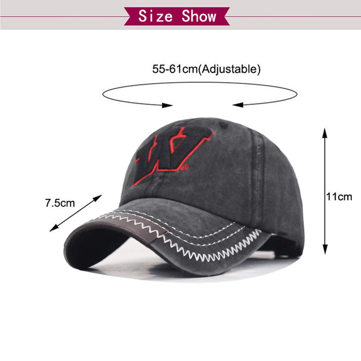 Aavjo , Denim Cotton Baseball Head Cap with Adjustable Buckle for Men Women Adults - Embroidery W - Smoky Black